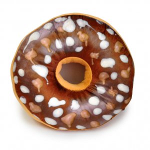 Подушка-пончик в шоколадной глазури с белым шоколадом 35 см